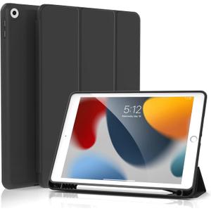 KenKe Case for iPad 9th Generation 2021/ iPad 8th Generation 2020/ iPad 7th Generation 2019 10.2 inch, Built-in Pencil Holder, Slim Trifold Stand Cover with Soft TPU Back, Auto Wake/Sleep, Black