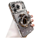 Changjia Magnetic Kickstand Glitter Case for iPhone 17 Pro Max,[Compatible with Magsafe] Cute Bling Sparkly Rhinestone with Camera Protector Makeup Mirror Women Girls Case for iPhone 17 Pro Max,Silver