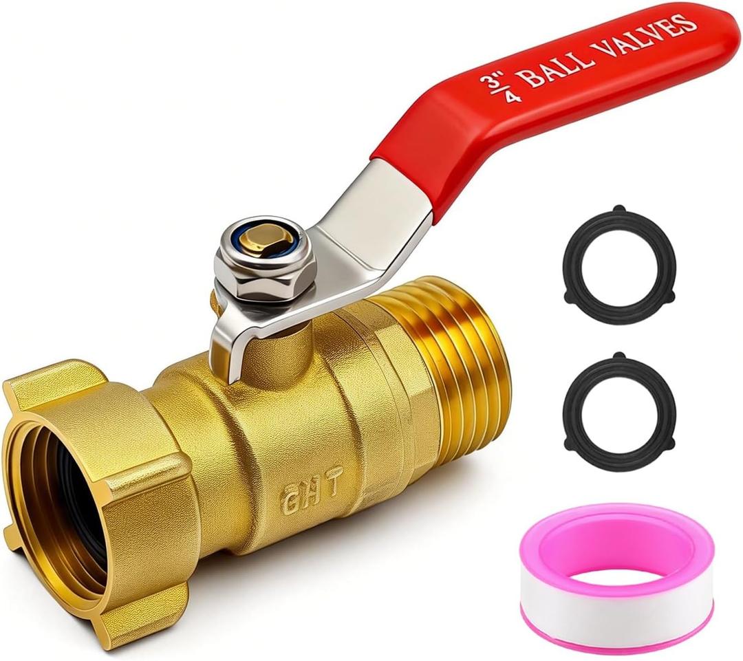 Heavy Duty 3/4" GHT Brass Garden Hose Shut Off Valve - Full-Flow Design, 304 Stainless Steel Handle, Corrosion Resistant for Outdoor Faucet, Sprinkler & Water Control