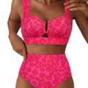 Herseas Women's 2 Piece U Wire Cutout Bikini Sets Floral Print High Waisted Swimsuit 2026 Summer Beach Swim Bathing Suit, Size M