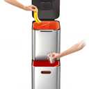 Joseph Joseph Totem Compact 10.5 Gallon/40 Litre Waste Separation and Recycling Kitchen Bin with Odour Filter and Removable Food Waste Caddy, Stainless Steel