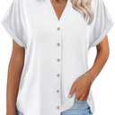 ORANDESIGNE Women's Short Sleeve Polo Tops Summer Button Down Collared T Shirts Casual Cute Ladies Tees (Large)