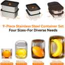 YUANYE 9 Pack 50/34/27/6oz Stainless Steel Food Storage Containers Sets, Leak-Proof Airtight Lunch Box with Lids, Small Snack Containers Oven/Dishwsher/Freezer Safe for Meal Prep, School, Work, Picnic, Medium