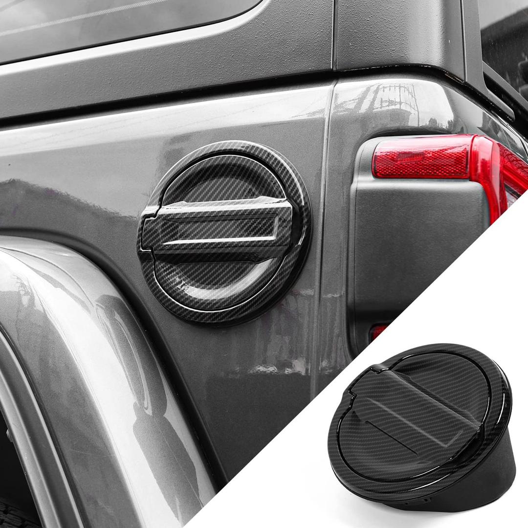 JWWY for JL Wrangler Fuel Tank Cover Gas Cap Petrol Tank Fuel Filler Cover Trim Fit for 2018-2025+ Jeep Wrangler Exterior Accessories JL 2/4 Door Carbon Fiber Aluminum Alloy (Matte Black)