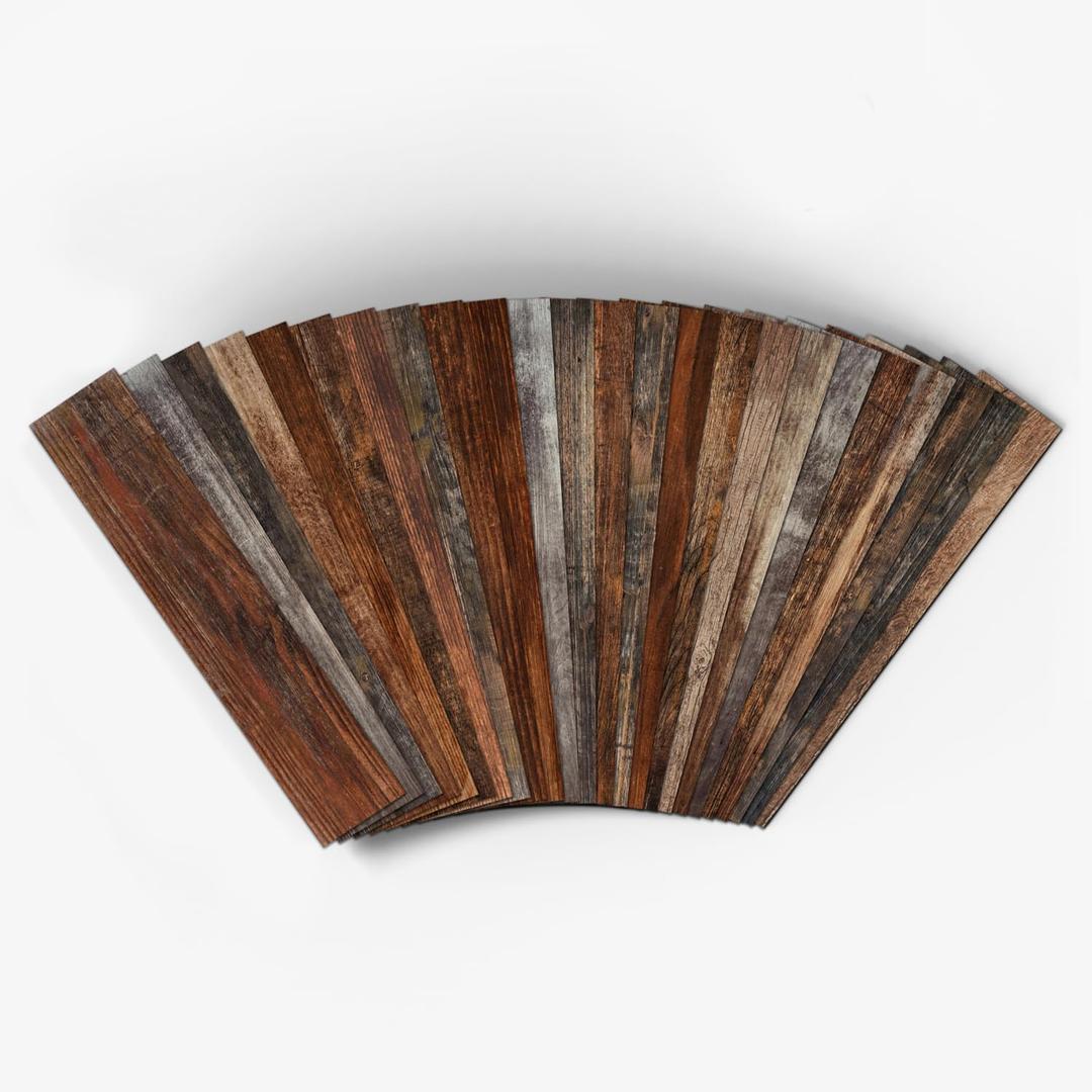 24pcs Self-Adhesive Backsplash Rustic Wood Grain Vinyl Foam Stickers - Waterproof, Easy to Apply, Removable Peel & Stick Wallpaper for Ceiling Wall DIY Decor 4x20 Inches (JMBSDKCFT05)