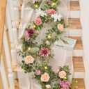 Waipfaru Artificial Flower Garland with Lights, 6.07Ft Lighted Eucalyptus Greenery Garland, Pink Rose Floral Vines for Wedding Table Runner Centerpieces Backdrop Decor