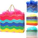 Cmecial 16" Extra Large Gift Bags with Tissue Papers, Multicolor Striped, 4 Pack, Rainbow Theme, Multiple Occasions