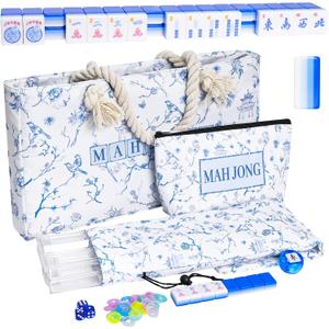 TIASUSAN 4 Layer Engraved American Mahjong Tile Set, 166 Acrylic Mahjong Tiles with White Bags, Racks and Pushers, Accessories, 1 x 1 x 19 inches