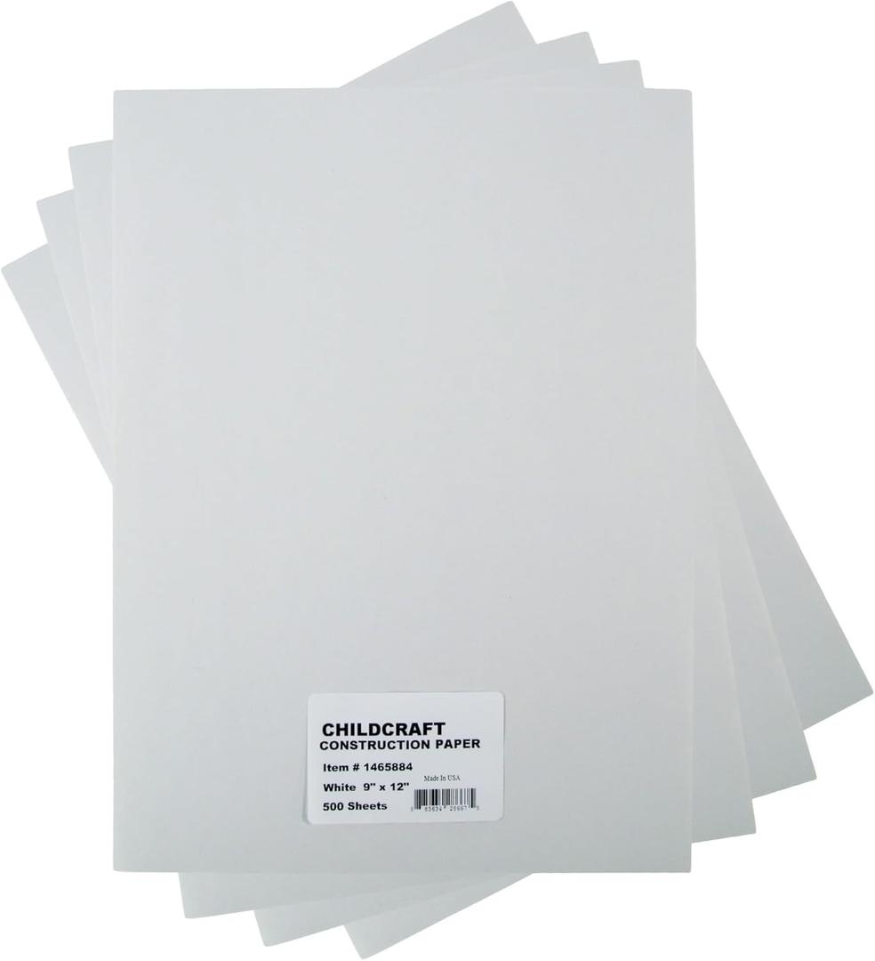 Childcraft Construction Paper, 9 x 12 Inches, White, 500 Sheets