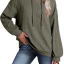 Dokotoo Hoodies for Women Casual Long Sleeve Textured Knit Loose Drawstring Hooded Sweatshirt with Pocket (Green)