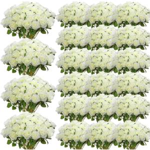 Riceshoot 500 Pcs Artificial Silk Roses Flowers with Long Stem Bridal Wedding Bouquet Realistic Floral Bulks for Garden Home Party Gifts Favor Decoration, (White)