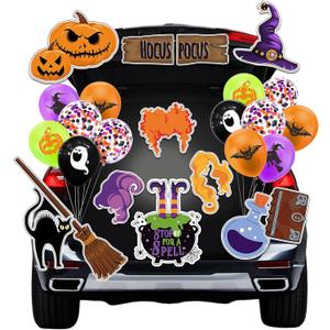 Trunk or Treat decorations for SUV - Hocus Pocus Halloween Car Decorations,Witch Trunk or Treat Car Decorations Kit,Carnival Car Stickers with Balloons for Van,Wall Decor for Garage Door,Home,Party