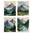 OFJE Vintage Forest Mountain Wall Art Decor Prints Set of 4, Retro Nature Landscape Wall Art Posters Decor for Home Bedroom Living Room, 8x10 Unframed