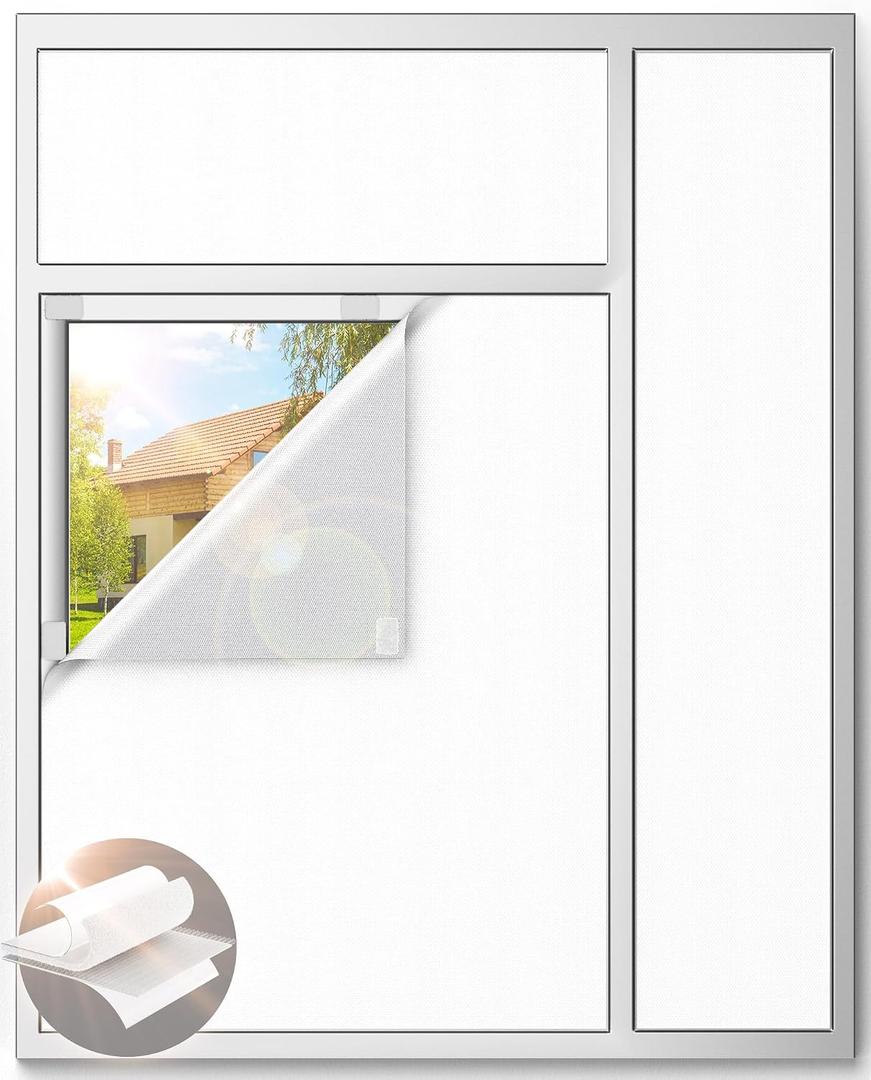 White Blackout Curtains for Bedroom, 70" x 58" Portable Blackout Blinds with 20 Sets Hooks & Loops Strips for 100% Blackout Window Film, Temporary Black-Out Shades for Windows Cover Nursery Travel RV