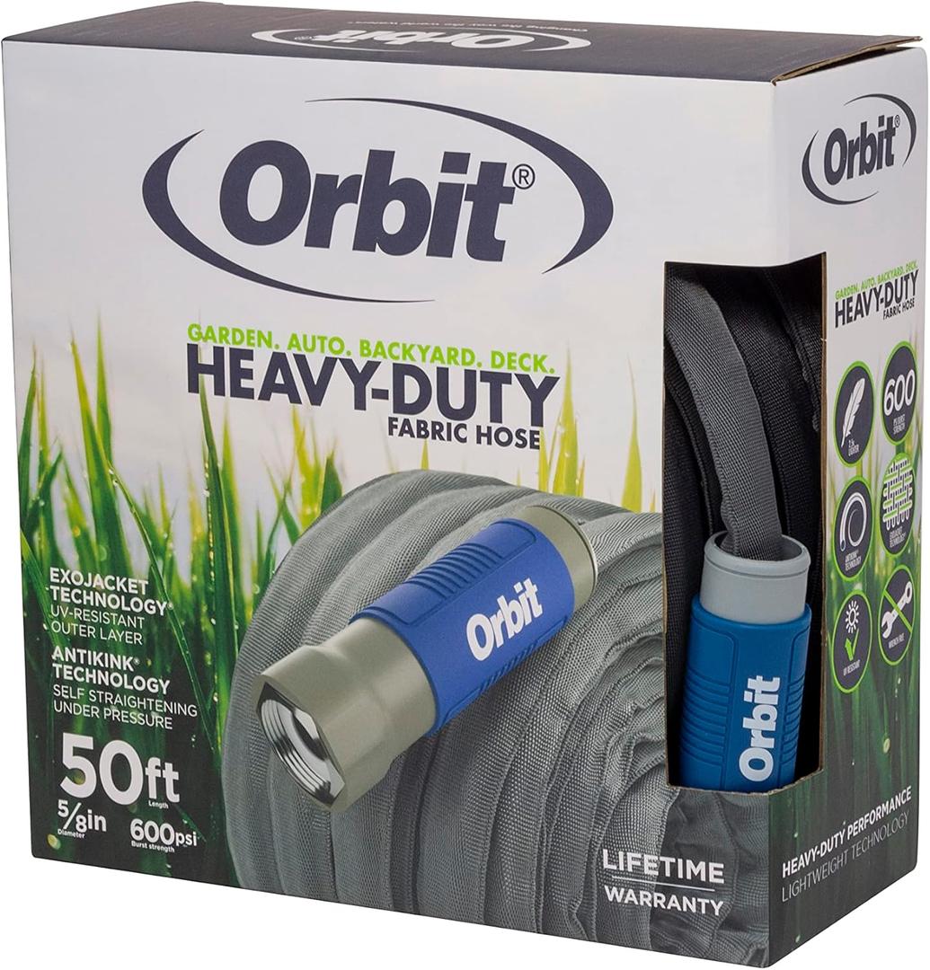 Orbit 33185 ExoJacket Heavy Duty Fabric Garden Hose, 50-Foot x 5/8-Inch