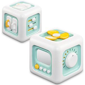 SOCBTNSO Busy Cube Toy, Sensory Toys for Toddlers 1-3, Baby Car Seat Toys 12-18 Months, Toddler Airplane Travel Toys Age 1-2, Learning Fine Motor Skills, 1st Birthday Gifts (Green)
