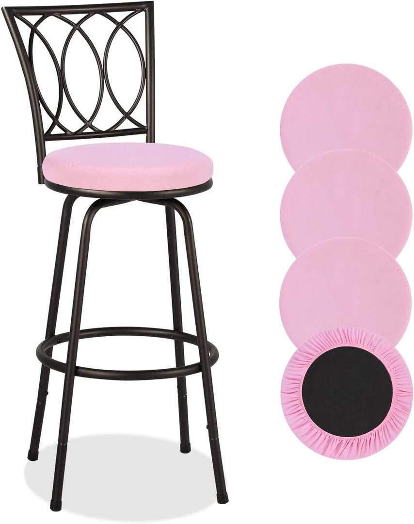 Deisy Dee 4PCS Round Bar Stool Seat Covers Stretch Round Chair Covers for 13-16 Inch Stool Chair (Pink)