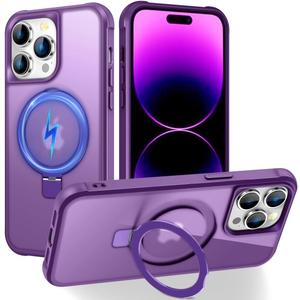 Hocase for iPhone 14 Pro Max Case, with Magnetic Ring Stand [Compatible with MagSafe] [Military Grade Protection] Slim Shockproof Translucent Protective Phone Case - Purple