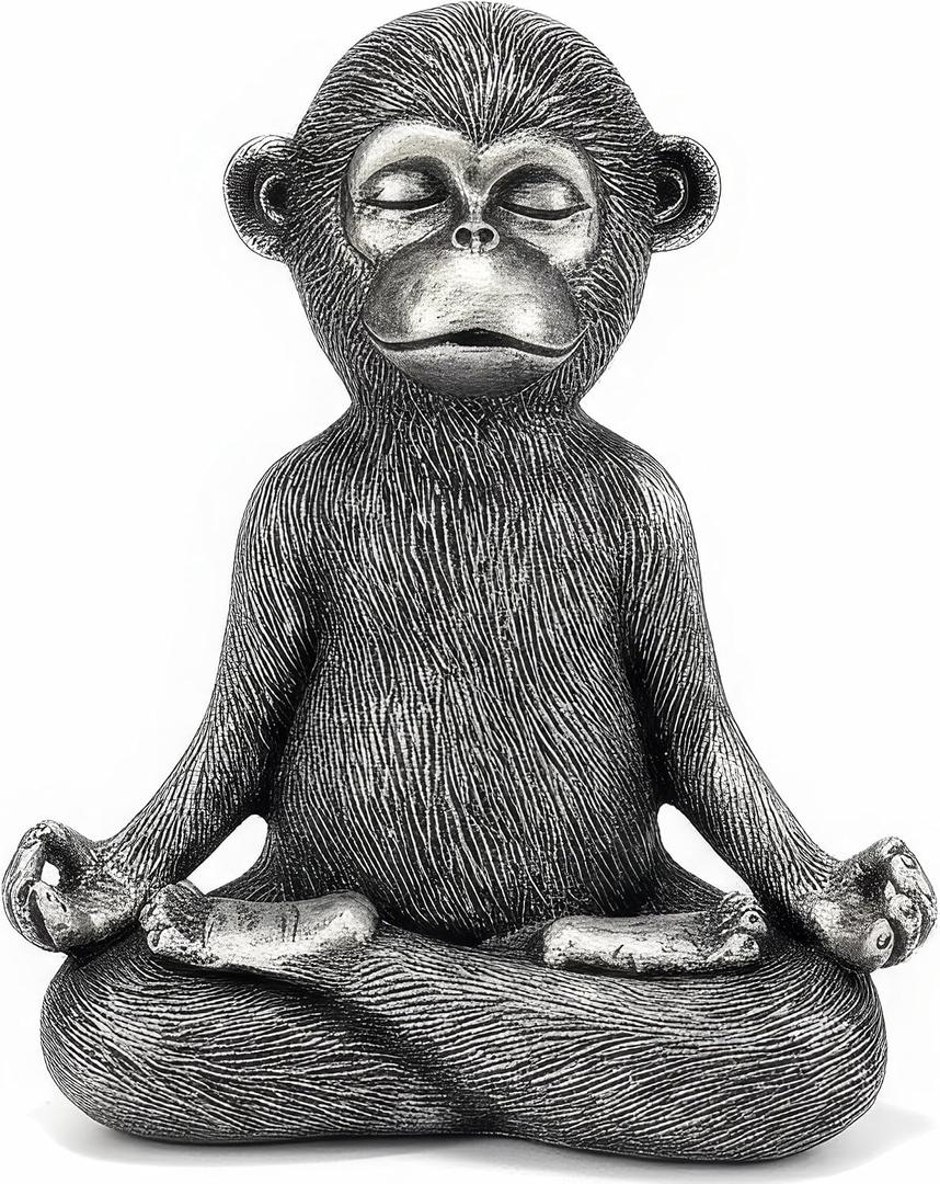 Meditating Monkey Resin Statue - Yoga Pose Monkey Sculpture for Zen Home Decor, Meditation Room & Office