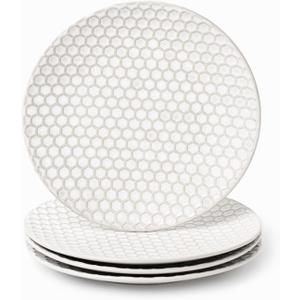 Ceramic Dinner Plates Set of 4(2 - 10.5", 2 - 9.7"), Lena Porcelain Dinner Plates, Embossment Round Ceramic Dishes, 4 Piece Scratch Resistance Dishes, Dishware Safe Stoneware Kitchen Dishes, Wedding Gift