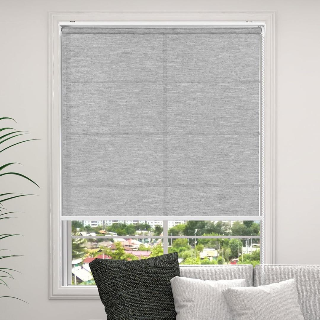 RED GRAPES Light Filtering Roller Shades for Indoor Windows Jacquard Fabric UV Protection Pull Down Roll Up Shade for Home Bedroom Living Room Easy to Install(36" W x 72" H, Grey)