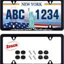 2pcs Mountains License Plate Frame Funny Black White Mountain License Plate Holder Stainless Steel Auto Parts Personalise Decoration Fits U.S. Canadian Standard 4 Hole for Men Women
