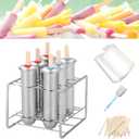 Set of 6 Stainless Steel Popsicle Molds Kit, Metal Popsicle Moulds,Homemade Ice Treat Makerwith 50 Wooden Sticks and 6 Silicone Seals and 20 Pop Bags,Cleaning Brush