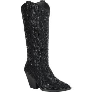 Women's Rhinestones Cowboy Knee High Boots River 11 Black Rhinestone 7