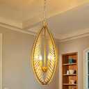 Wellmet Gold Modern Leaves Chandelier, 4 Lights Orb Pendant Light Fixture | Contemporary Farmhouse Pendant Lighting Fixture for Dining Room,Living Room,Bedroom,Kitchen Island,Entryway,Foyer,W14"x29.5"H, 14.02 inches