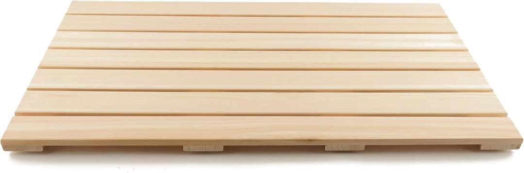 BOUMBI Extra-Large Hinoki Wood Bath Mat with Non-Slip Rubber Pad Cypress Wood Shower Mat (33.5 x 19.7 x 1 Inches) (X-Large)