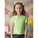 MODNTOGA Kids Baby Girl Long Sleeve Collar Shirt Toddler White Blouse Puff Short Sleeve T-Shirt Solid Color Basic Top Bottom (Green, 3-4 Years(110))