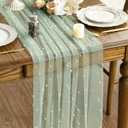 Artoid Mode 10PCS Pearl Grass Green Gauze Table Runner 120 Inch 10FT, Seasonal Sheer Dining Holiday Wedding Birthday Baby Shower Table Decor for Home Party