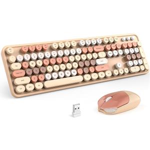 MOFII Wireless Keyboard and Mouse Combo,2.4GHz Retro Full-Size Keyboard with Number Pad and Cute Wireless Mouse for Computer PC Desktops Laptop WindowsxP/7/8/10(Milk Tea Colorful-B)