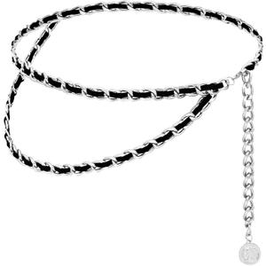 Leather Chain Belts for Women Girls, Layered Body Chain Belts Metal Waist Chain for Dress Vest Jeans (M: (Fit Waist 110cm/43.3in), Silver Black 2)