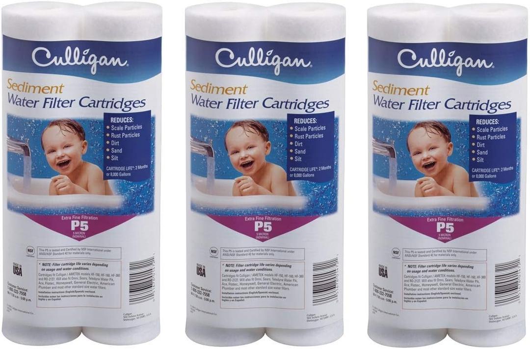 Culligan P5 Whole House Premium Water Filter, 8,000 Gallons, 3 Pack, Sold as 6 Filters