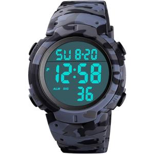 Mens Digital Sports Watch LED Screen Large Face Military Watches for Men Waterproof Casual Luminous Stopwatch Alarm Simple Army Watch (Grey Camouflage)