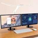Micomlan Led Desk Lamp for Home Office, White Architect Desk Lamp with Clamp for Crafting, 24W Bright Rotatable Led Table Light Stepless Dimming Tempering Wide Computer Light with Atmosphere Lighting