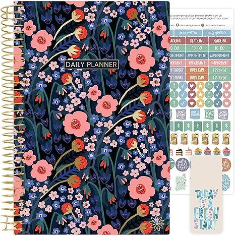 bloom daily planners UNDATED Calendar Year Day Planner - Passion/Goal Organizer - Start Anytime Monthly/Weekly Agenda Book with Tabs (January to December) - 5.5" x 8.25" - Poppy Meadow, Blue