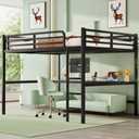 Bellemave Queen Loft Bed with Desk, Metal Queen Loft Bed Frame with guardrail and Ladder for Adults, Kids, Teens, Black with A Black Desk