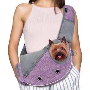 PetAmi Dog Sling Carrier for Small Dogs, Puppy Carrier Sling Purse, Dog Bags For Traveling, Carrying Bag to Wear Medium Cat, Adjustable Crossbody Pet Sling Travel Poop Bag Dispenser, Max 10lbs, Purple