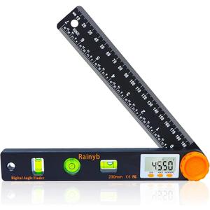 Rainyb Digital Angle Finder Tool 7inch 0-360 degree LED Digital Protractor with Horizontal Vertical Bubble Levels and Ruler Meter Accurate Tools for Carpenters,Woodworkers,Fabricators