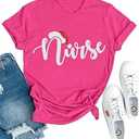 Christmas Shirts for Women Christmas Nurse Tshirt Nurse Letter Print Clothes Christmas Holiday Top (Medium, Pink)