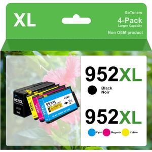 GoToners 952XL Latest Upgrade Compatible Ink Cartridges Combo Pack Replacement for HP 952 XL Use for Officejet Pro 8710 8720 7740 8210 8740 8715 7720 8725 8730 (4, XL)