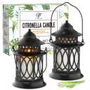 Citronella Candles Outdoor, 2 Pack Citronella Candle Lanterns with Lid, Soy Wax Outdoor Candles for Patio, Garden, Porch, Backyard, Camping & Summer Outdoor Decor