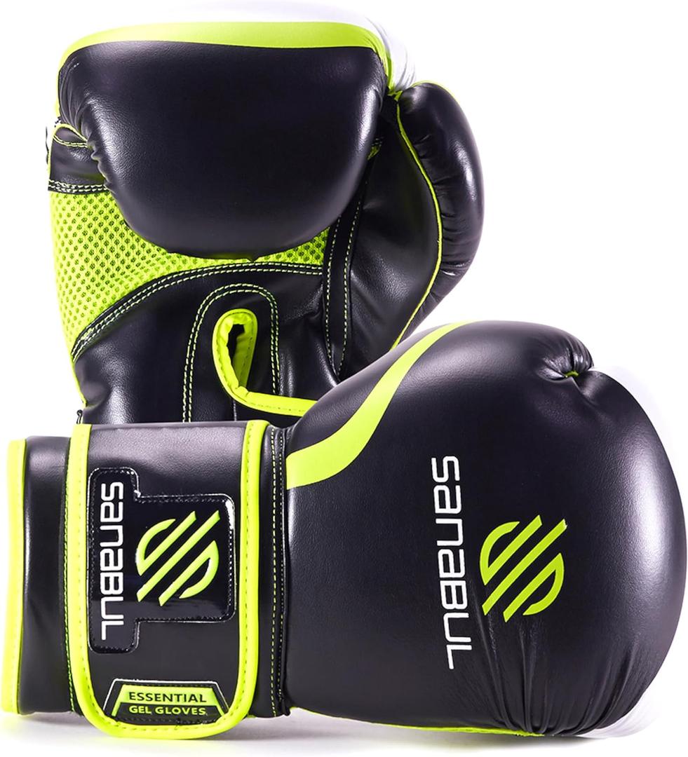Sanabul Essential Gel Boxing Gloves for Men & Women, Kickboxing MMA, Muay Thai Gloves and Heavy Bag Training Punching & Sparring (10 oz, Black/Green)