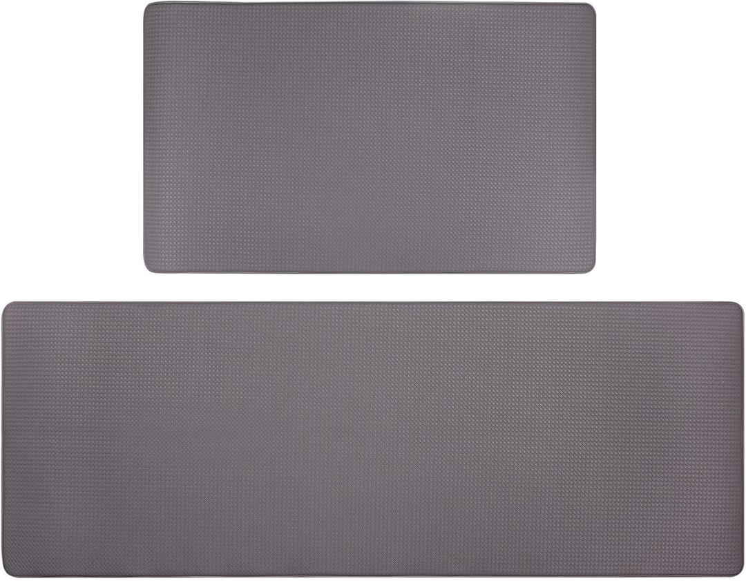 Lyeasw Grey Kitchen Mats 2 Pcs, Non-Slip Waterproof PVC Kitchen Rug Mat Set, Cushioned Anti Fatigue Kitchen Mats for Floor, Sink, 17"x47"+17"x29"