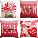 Artscope Valentine's Day Love Forever Throw Pillow Covers 18x18 Inch Set of 4, Valentine Wedding Red Pink Love Heart Decoration Pillow Cases for Home Sofa Couch