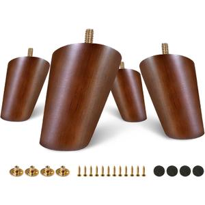 FoDau770 Brown Rubber Wood Furniture Legs 3 Inches, Slant Tapered Wood Feet Mid Century Sofa Legs Set of 4, 5/16" UNC Furniture Feet Replacement Parts for Cabinet Couch Dresser Chair Ottoman Table