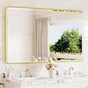 TETOTE Brushed Gold Framed Bathroom Mirror 60 x 36 Large Beveled Edge Tempered Glass, Rounded Corner Rectangle Bathroom Mirror for Modern Bathroom, Living Room, Bedroom, Entryway