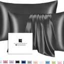 Ravmix Silk Pillow Cases 2 Pack with Zipper, 21momme Mulberry Silk Pillowcase for Hair Skin, Soft Smooth Breathable Cool Pillow Cover for Beauty Sleep with Gift Box(Standard 20"x26", Black)